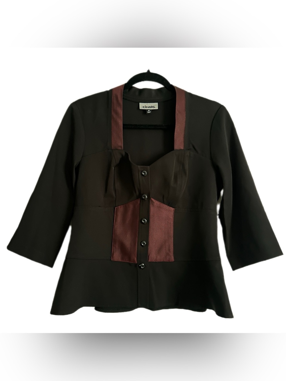🔥CINTAS Black Blazer with Burgundy Accents - Tailored Women's Suit Jacket